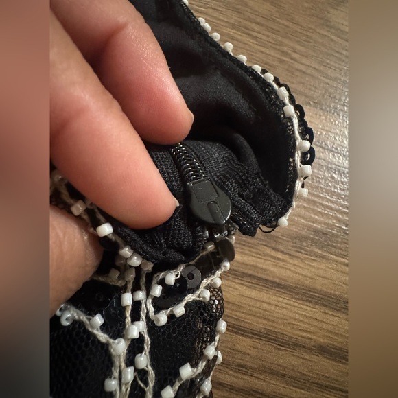 Unique Vintage Black and White Beaded Midi Dress - Picture 4 of 9